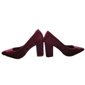 GLAZE Faux Suede Burgundy Block Chunky Heel Women's Shoes Size 7